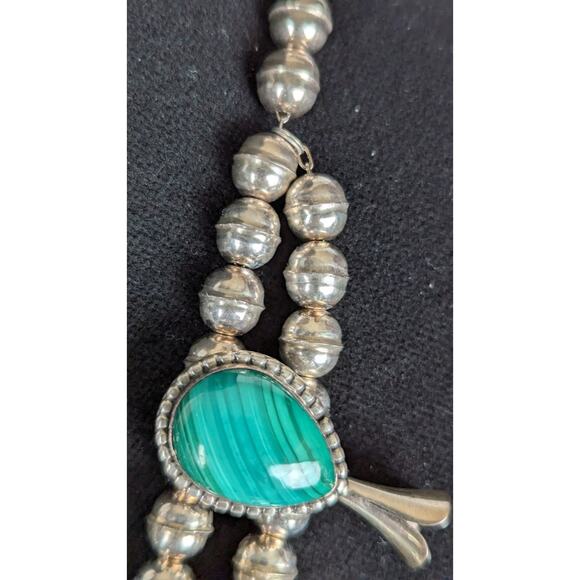 Kathleen Chavez Navajo Sterling Silver Malachite Squash Blossom Necklace + EUC - Picture 5 of 16